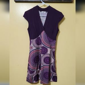Za Zen purple print mini dress. Short sleeved. V-neck. Size medium